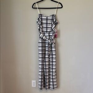 Emerald Sundae Black & White Plaid Strap Jumpsuit